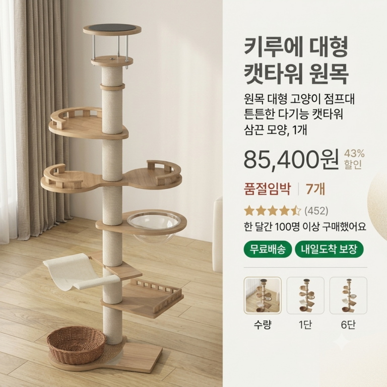 키루에 대형 캣타워 원목 대형 고양이 점프대 튼튼한 다기능 직조 캣타워, 삼끈 모양, 1개