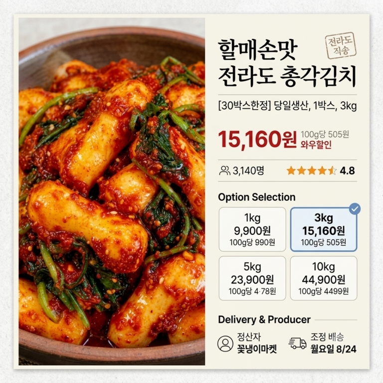 [30박스한정] 할매손맛 전라도 총각김치 당일생산, 1박스, 3kg