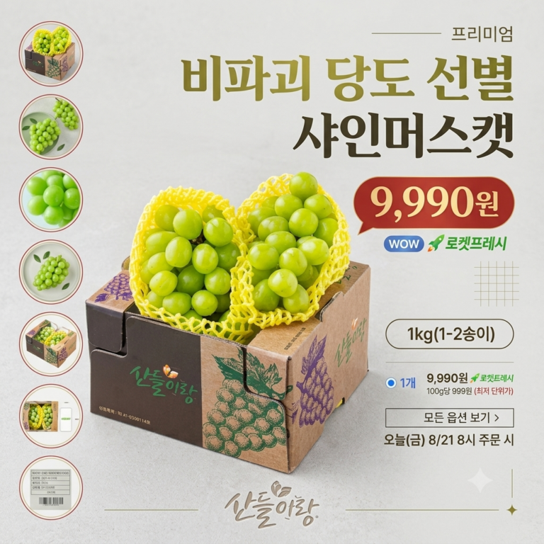 산들이랑 비파괴당도선별 샤인머스캣, 1kg(1-2수), 1개