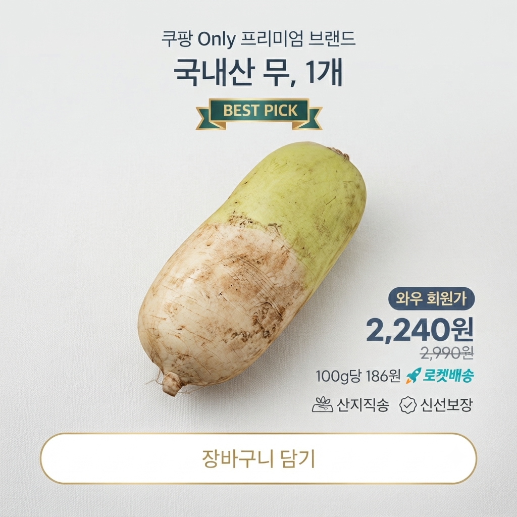 국내산 무 1개입 신선 흙무 깍두기 무국 요리재료 국내산 채소 제품 이미지