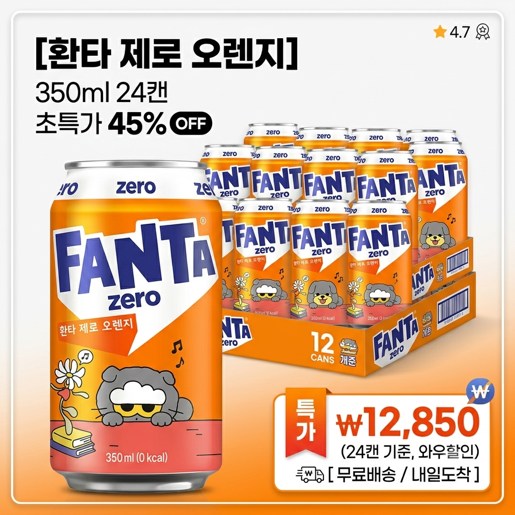 환타 제로 오렌지 탄산음료, 350ml, 24개 제품 이미지