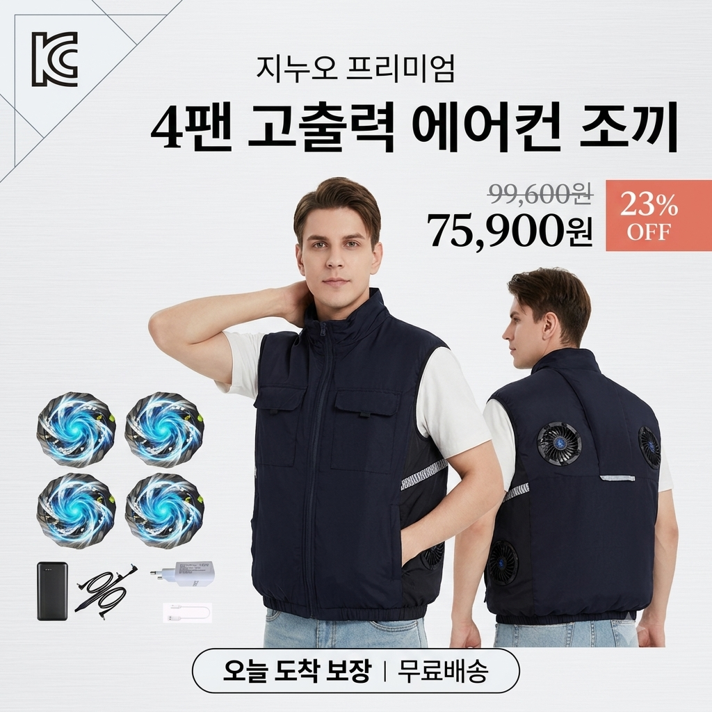 지누오 선풍기 조끼 4팬 고출력 에어컨 옷 얼음조끼 아이스 쿨 냉방 냉풍 여름작업복 낚시 등산 현장팬조끼 제품 이미지