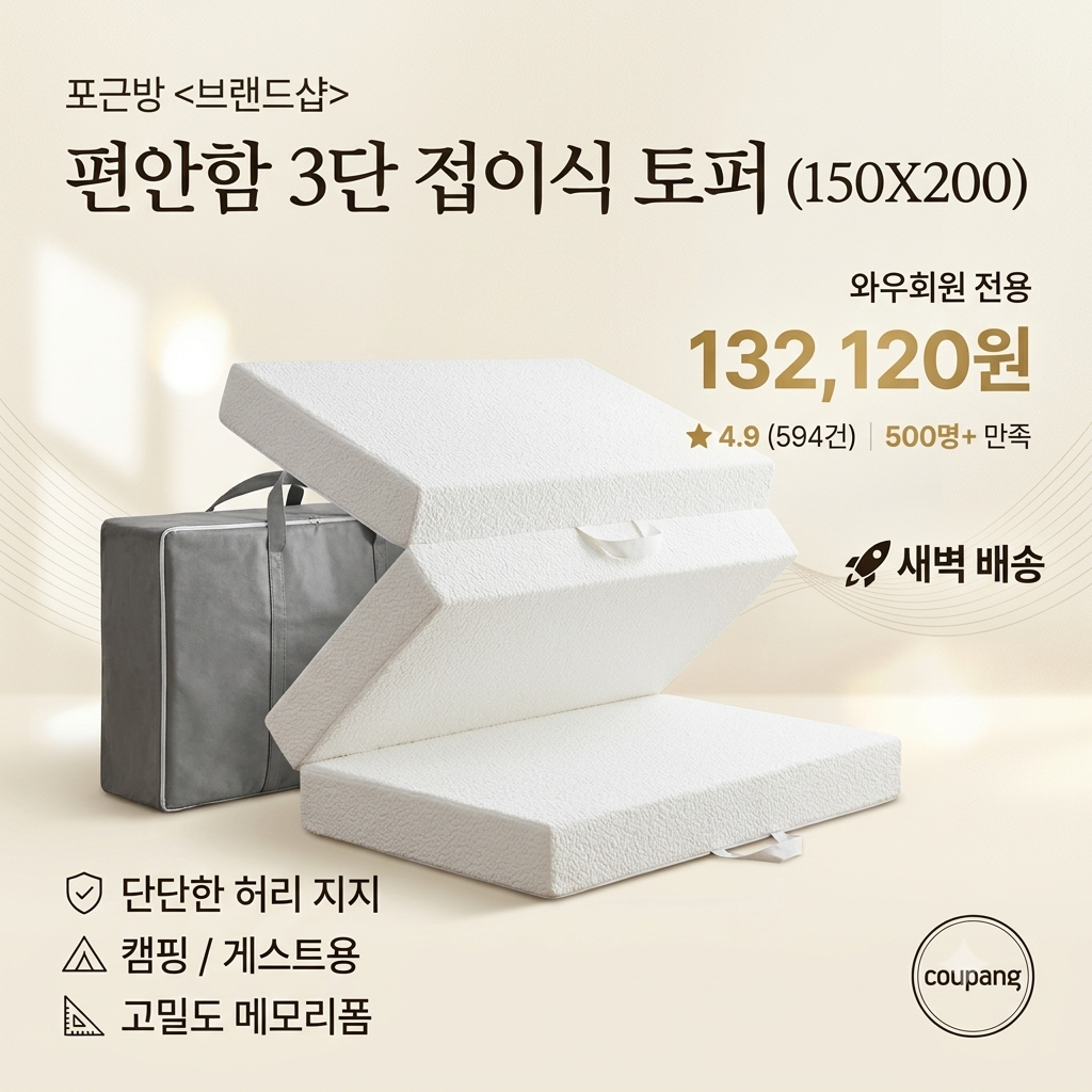 포근방 편안함 3단 접이식 메모리폼 수면 질 높여주는 편안한 매트리스 제품 이미지